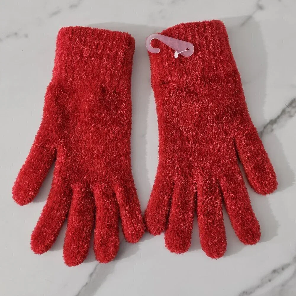 2/$20 Charter Club Solid Red Chenille Gloves Soft Winter Accessories NWT